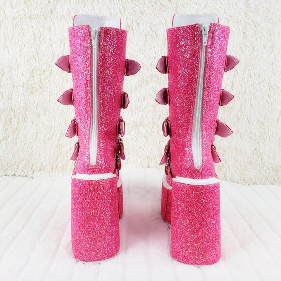Swing Pink Cyber Punk Platform Glitter Heart Plate Boots - Picture 8 of 15